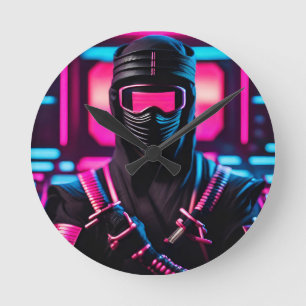 neon ninja round clock