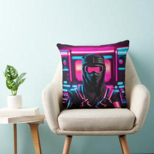 neon ninja throw pillow