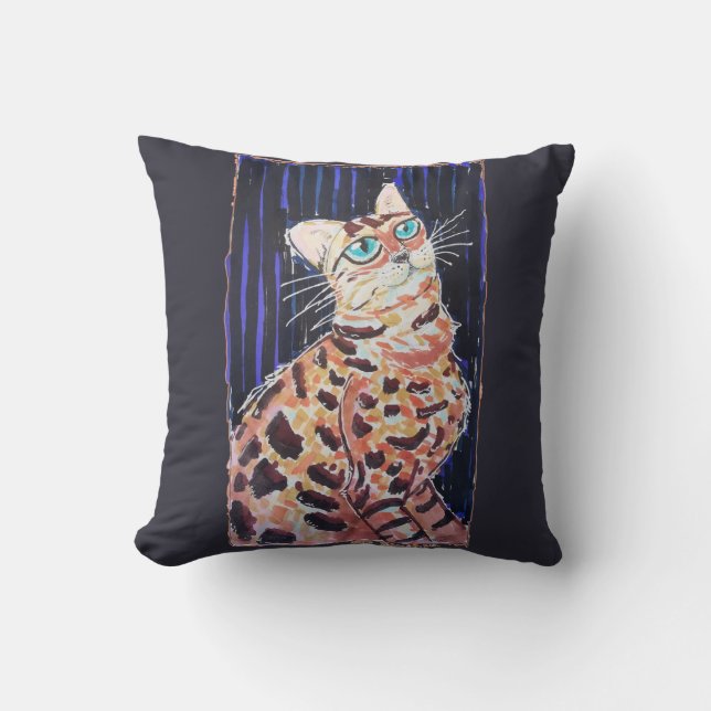 Neon Noir Bengal Cat Throw Pillow (Front)