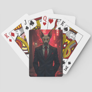 Neon Noir Sphynx Cat in Mafia Style Poker Cards