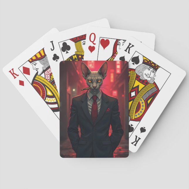 Neon Noir Sphynx Cat in Mafia Style Poker Cards (Back)