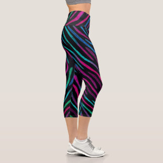 Neon Noir Zebra Pattern Capri Leggings
