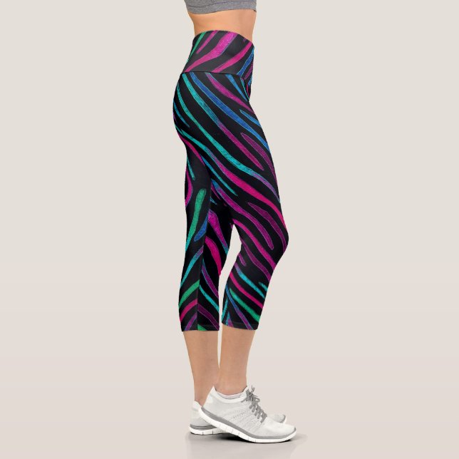 Neon Noir Zebra Pattern Capri Leggings (Right)