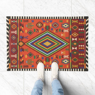 Neon Nomad Soul -Vibrant Tribal Geometric Tapestry Doormat