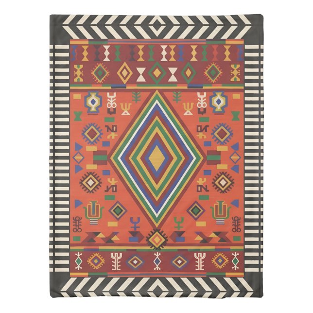 Neon Nomad Soul -Vibrant Tribal Geometric Tapestry Duvet Cover (Back)