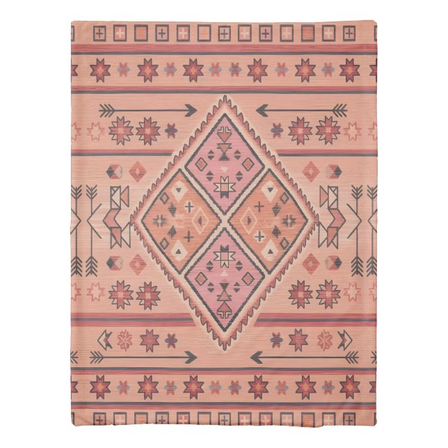 Neon Nomad Soul -Vibrant Tribal Geometric Tapestry Duvet Cover (Back)