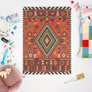 Neon Nomad Soul -Vibrant Tribal Geometric Tapestry Outdoor Rug