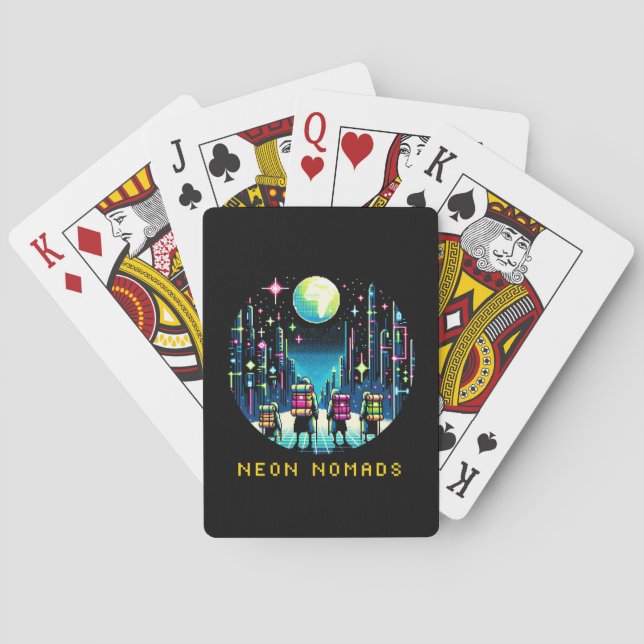 Neon Nomads - Cyberpunk Pixel Art Travel Design Poker Cards (Back)
