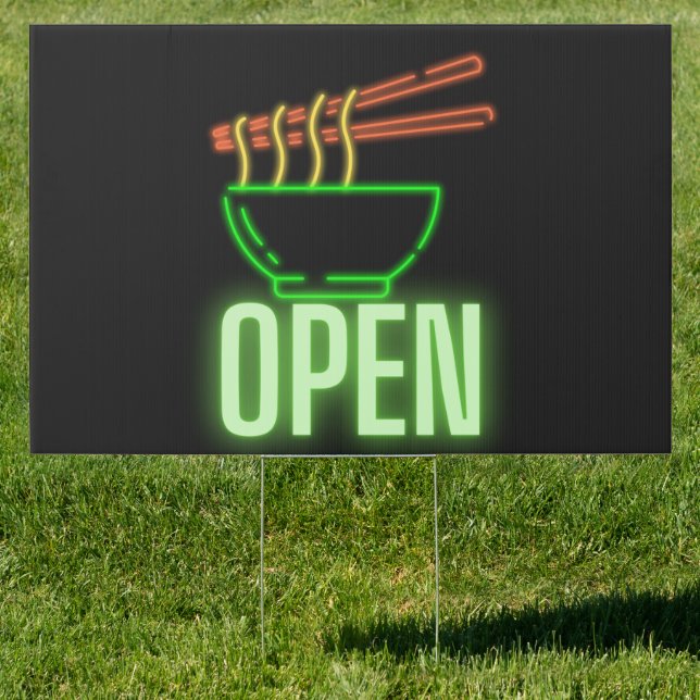 Neon Noodle Bowl Open Outdoor Yard Sign (Insitu)