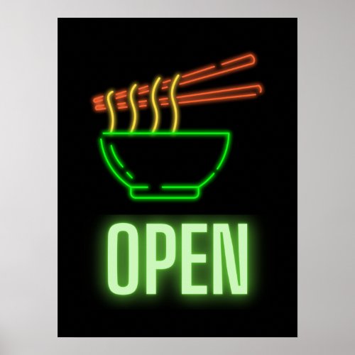 Neon Noodle Bowl Open Sign Poster