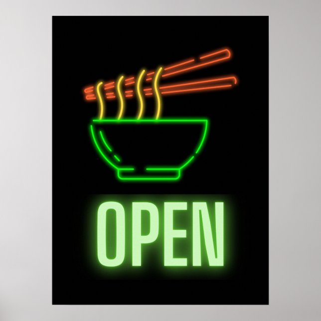 Neon Noodle Bowl Open Sign Poster (Front)