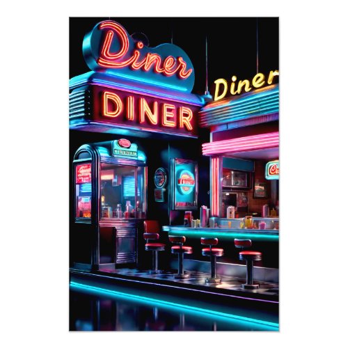 Neon Nostalgia Vintage Diner Lights Poster Photo Print