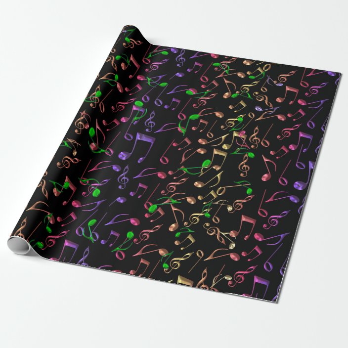 Neon Notes Psychedelic Music Notes Wrapping Paper