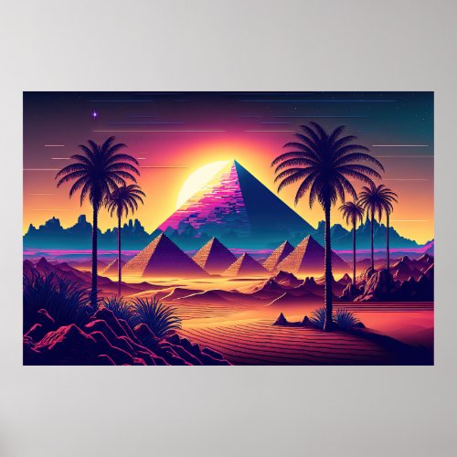 Neon Oasis Pyramids of the Future Poster