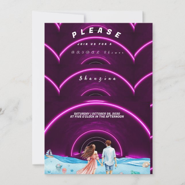 Neon Ocean-Themed Bridal Shower Invitation (Front)
