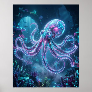 Neon Octopus Data Reef Poster