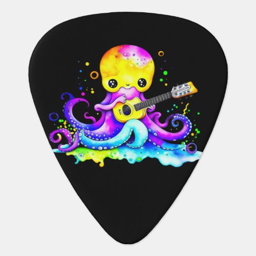 Neon Octopus Jamming on an Acoustic Guitar Guitar Pick