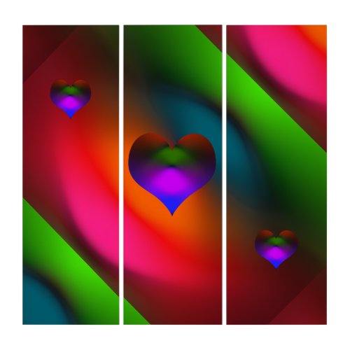 Neon of Red Pink Orange Green Purple Heart Triptych