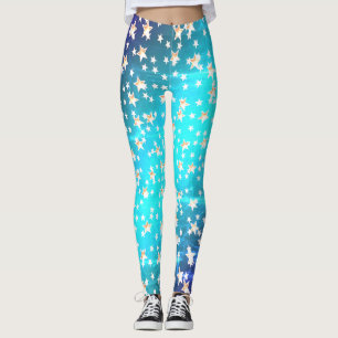 Neon Ombre Blue Patriotic Gold Stars Leggings