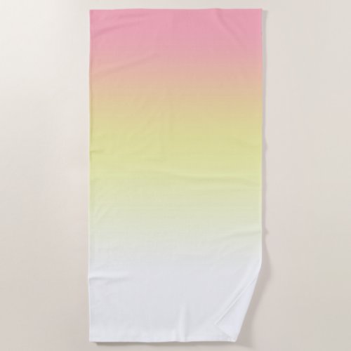 Neon Ombre Gradient White Yellow Pink Beach Towel