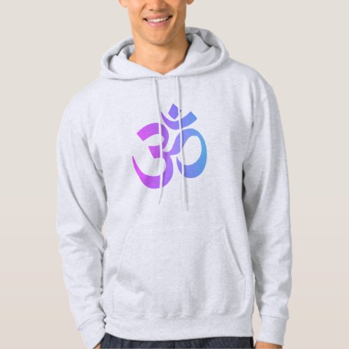  Neon Ombre Pink Blue Om on Mens Light Gray Hoodie