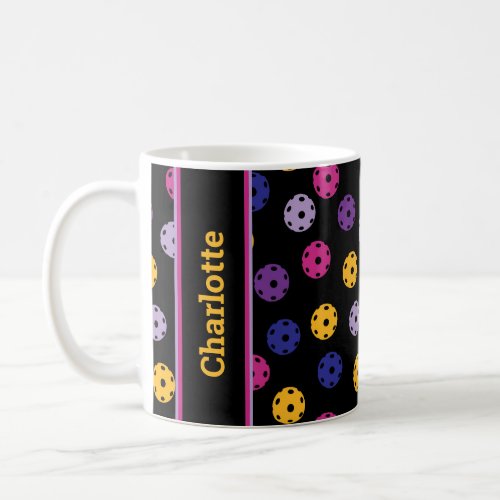 Neon on black pickleball custom name  coffee mug