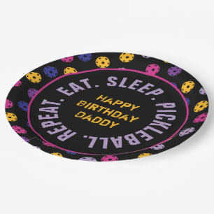 Neon on black pickleball, custom name paper plates