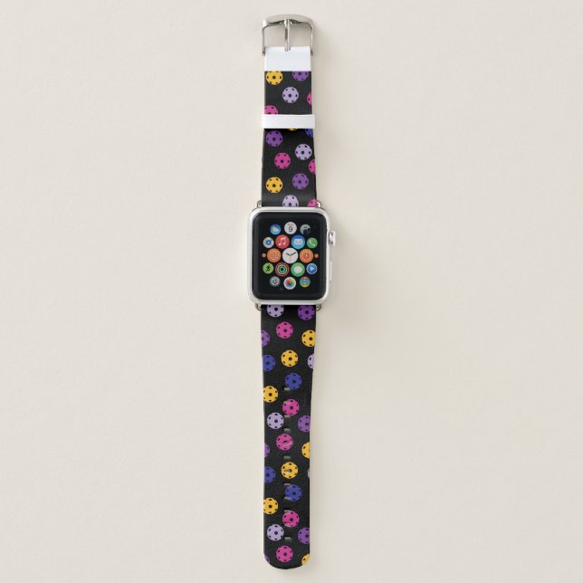 Neon on black pickleball, custom text  apple watch band (Front)