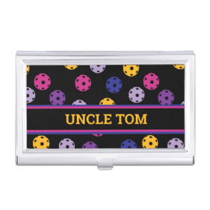 Neon on black pickleball, custom text business card case