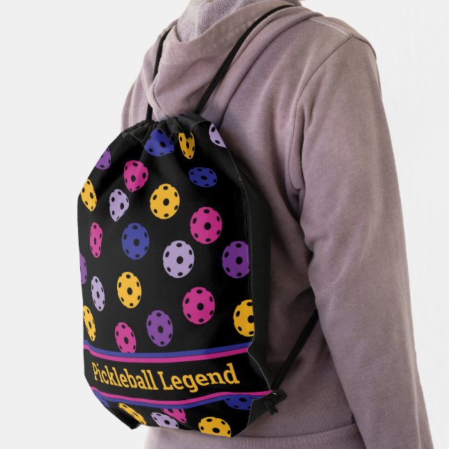 Neon on black pickleball, custom text  drawstring bag (Insitu)