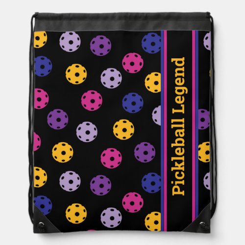 Neon on black pickleball custom text  drawstring  drawstring bag