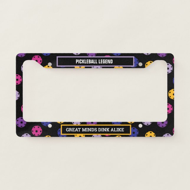 😍 Neon on black pickleball, custom text License Plate Frame (Front)