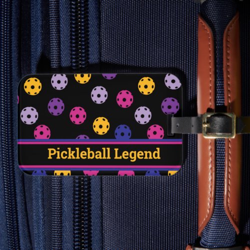 Neon on black pickleball custom text luggage tag