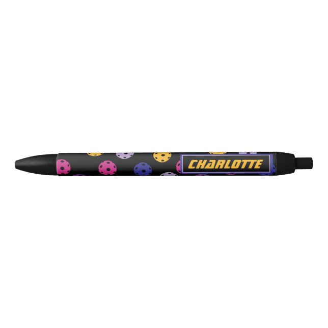 Neon on black pickleball, custom text  pen (Front)