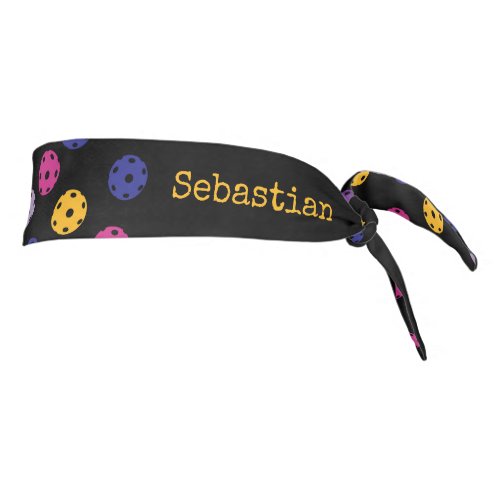 Neon on black pickleball custom text tie headband