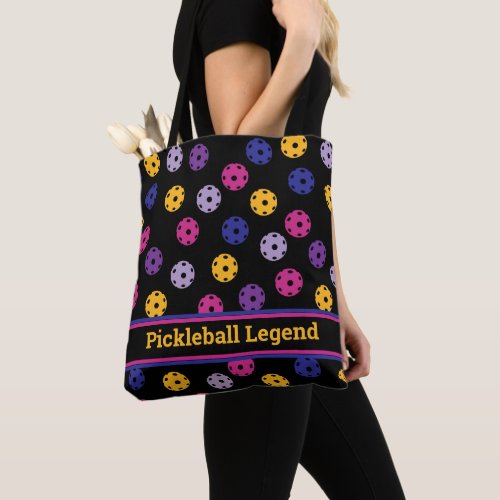 Neon on black pickleball custom text  tote bag