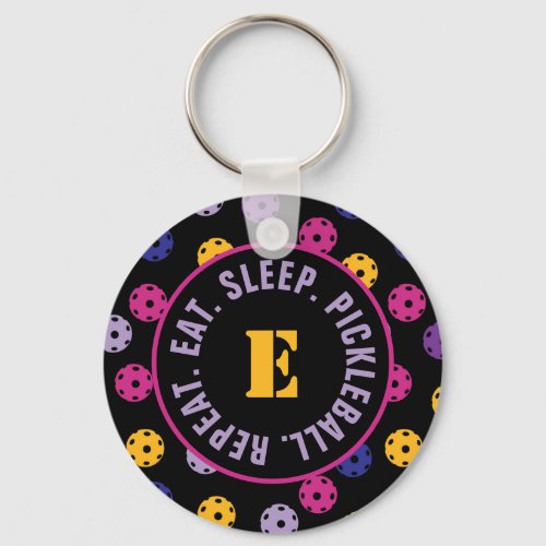 Neon on black pickleball  with initial  keychain