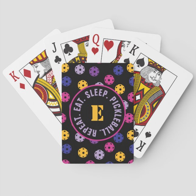 Neon on black pickleball,  with initial poker cards (Back)
