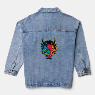 Neon Oni Rage – Colorful Japanese Demon Mask Vecto Denim Jacket