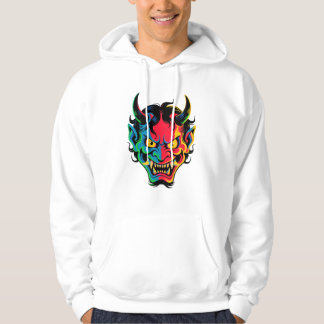 Neon Oni Rage – Colorful Japanese Demon Mask Vecto Hoodie