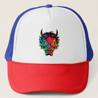 Neon Oni Rage Colorful Japanese Demon Mask Vector Trucker Hat