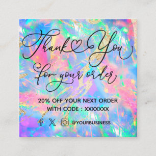 neon opal stone thank you for your order square business card