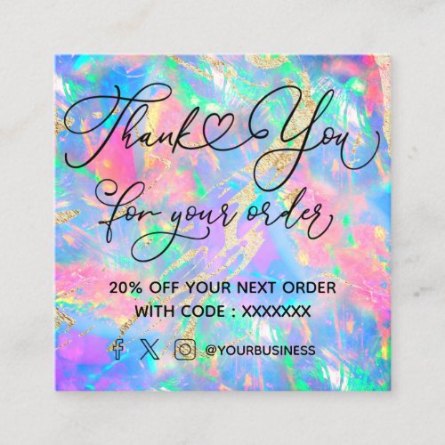 neon opal stone  thank you for your order square business card