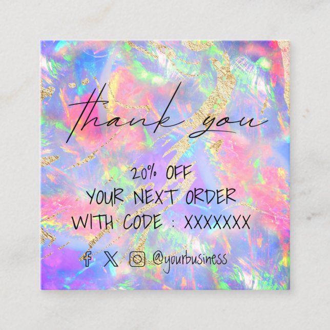 neon opal thank you for your order square business square business card (Front)