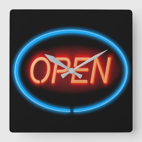 Neon open sign square wall clock