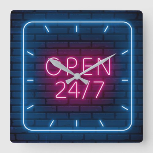Neon Open Sign Square Wall Clock