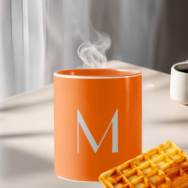 neon orange - add monogram   Two-Tone coffee mug (Creator Uploaded)