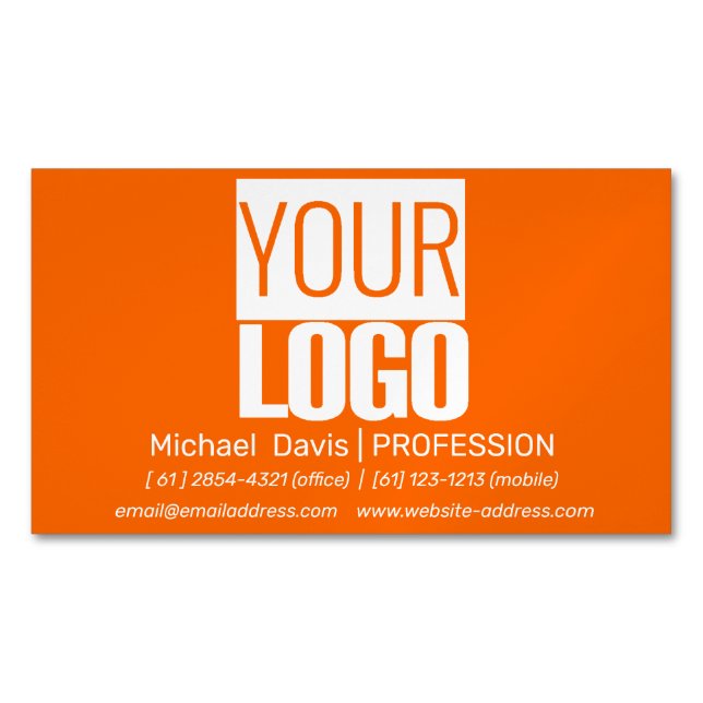 neon orange  - add your bold logo business card magnet (Front)