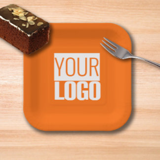 Neon orange - add your logo Paper Plates
