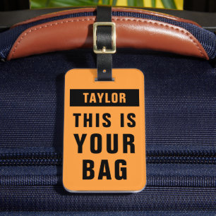 Neon Orange And Black Bold Colorful Name Template Luggage Tag